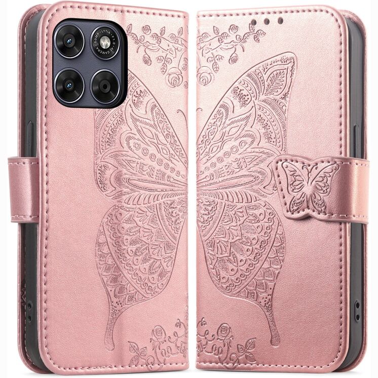 Чохол-книжка з малюнком UniCase Butterfly Pattern для Motorola Edge 70 Fusion - Rose Gold: фото 5 з 8
