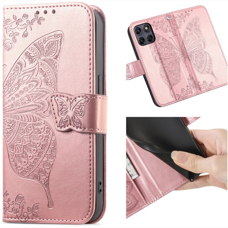 Чохол-книжка з малюнком UniCase Butterfly Pattern для Motorola Edge 70 Fusion - Rose Gold: фото 2 з 8
