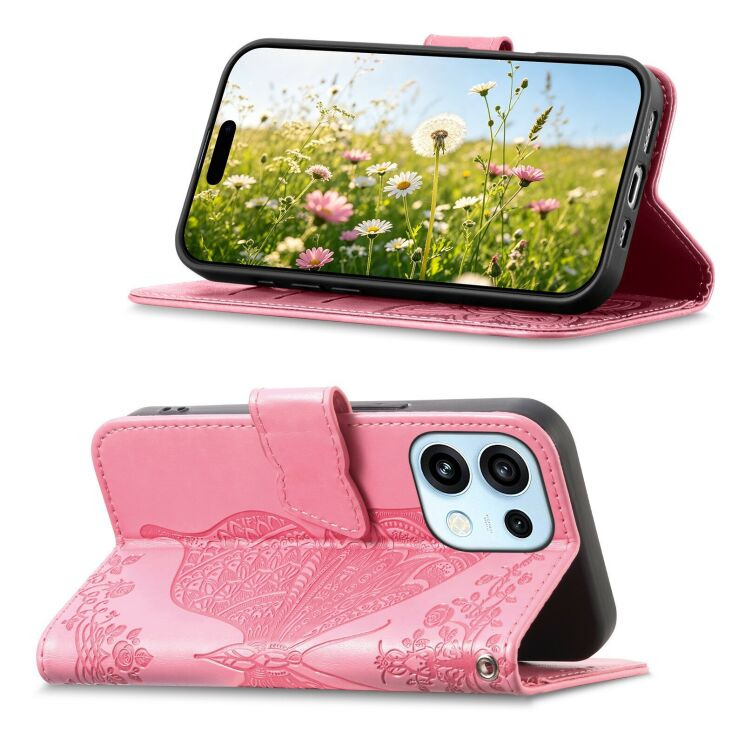 Чехол-книжка с рисунком UniCase Butterfly Pattern для OPPO Reno 16 / 16 Pro - Pink: фото 3 из 14