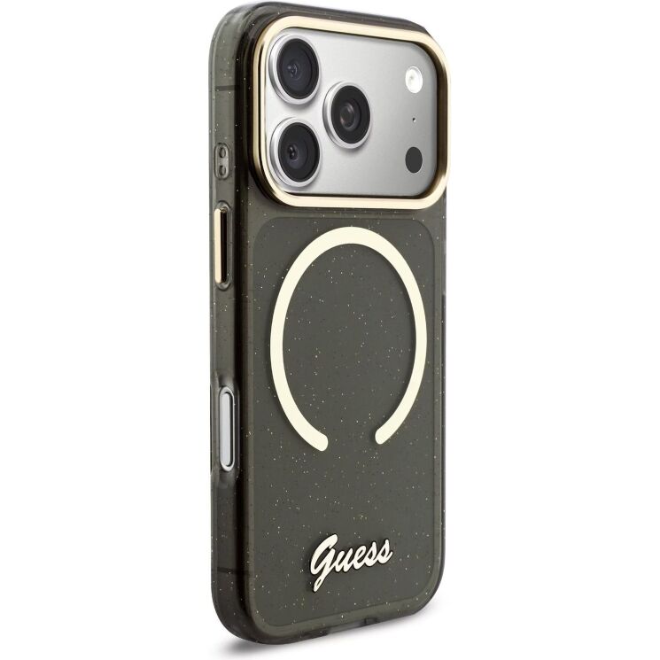 Чехол с ремешком Guess IML Glitters Script Strap MagSafe для iPhone 17 Pro (GUHMP17L5HTGSMSK) - Black: фото 3 из 6