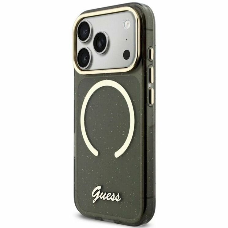 Чехол с ремешком Guess IML Glitters Script Strap MagSafe для iPhone 17 Pro (GUHMP17L5HTGSMSK) - Black: фото 2 из 6