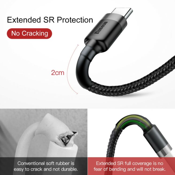 Дата-кабель BASEUS Kevlar Series Type-C 3A (1м) - Black / Red: фото 12 з 15