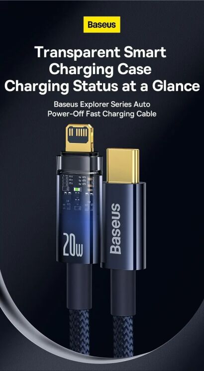 Кабель Baseus Explorer Series Type-C to Lightning (20W, 2m) CATS000101 - Black: фото 5 з 21
