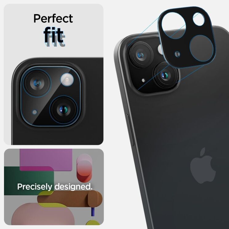 Комплект защитных стекол Spigen (SGP) Optik Lens Protector для Apple iPhone 15 - Black: фото 12 из 15