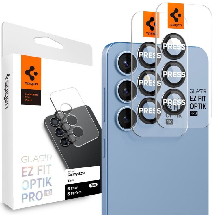 Комплект защитных стекол Spigen (SGP) Optik Pro Lens Protector для Samsung Galaxy S25 Plus (S936) AGL09088 - Black: фото 1 из 13