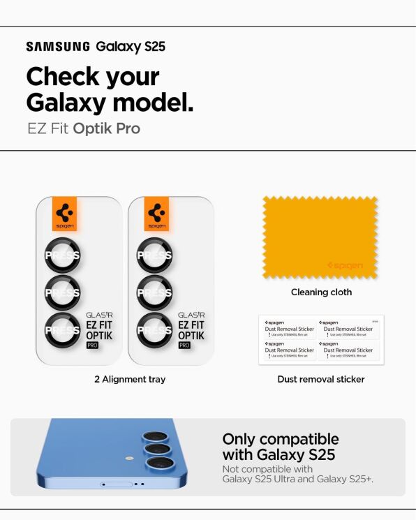 Комплект защитных стекол Spigen (SGP) Optik Pro Lens Protector для Samsung Galaxy S25 Plus (S936) AGL09088 - Black: фото 13 из 13
