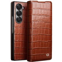 Кожаный чехол QIALINO Croco Case для Samsung Galaxy Fold 6 - Brown: фото 1 из 7