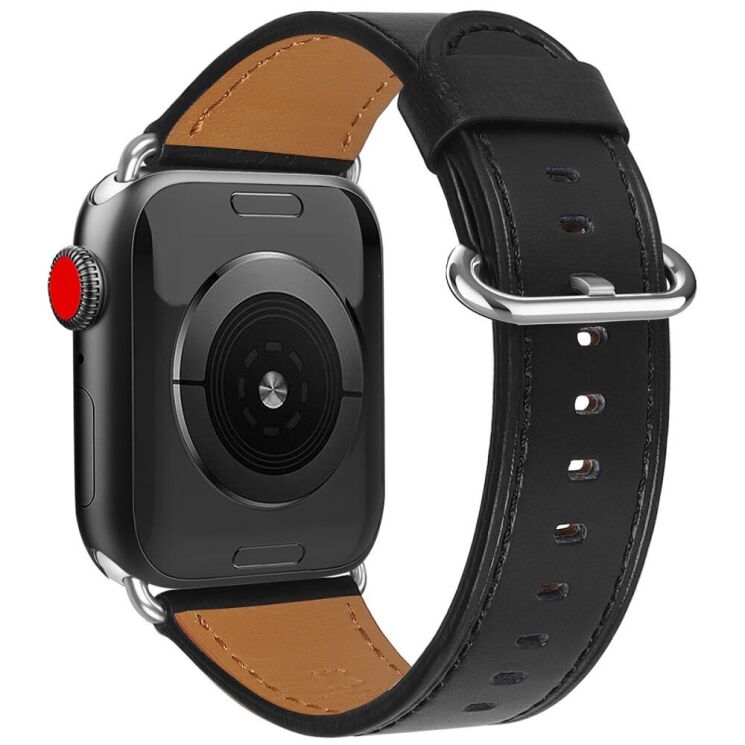 Ремешок Deexe Elegant Leather Strap для Apple Watch 46 / 45 / 44 / SE 44 / 42 (Series 1-3) / Ultra / Ultra 2 - Black: фото 1 из 7
