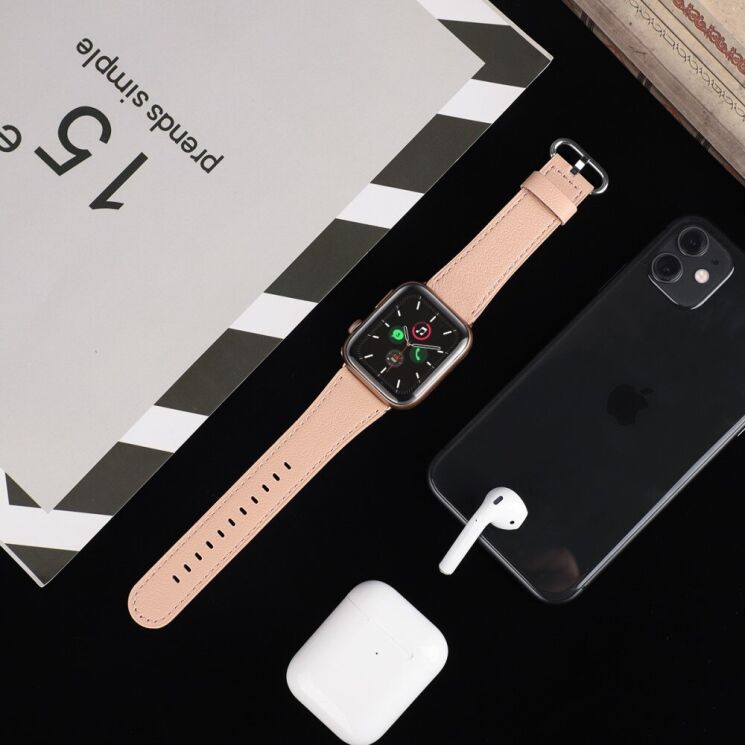 Ремешок Deexe Elegant Leather Strap для Apple Watch 46 / 45 / 44 / SE 44 / 42 (Series 1-3) / Ultra / Ultra 2 - Brown: фото 6 из 7