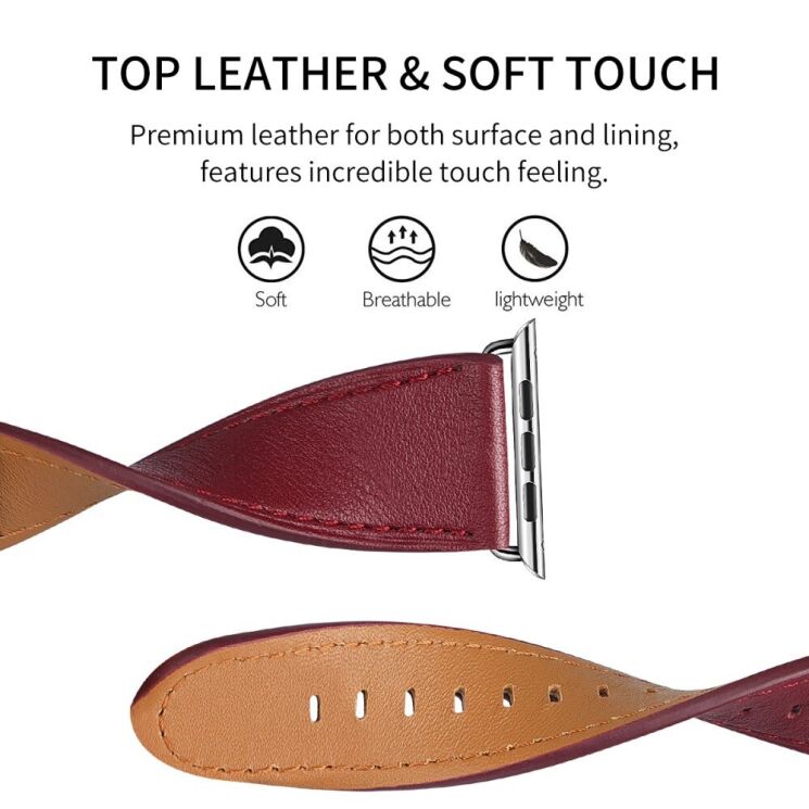 Ремешок Deexe Elegant Leather Strap для Apple Watch 46 / 45 / 44 / SE 44 / 42 (Series 1-3) / Ultra / Ultra 2 - Brown: фото 5 из 7
