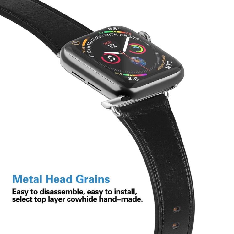 Ремешок Deexe Elegant Leather Strap для Apple Watch 46 / 45 / 44 / SE 44 / 42 (Series 1-3) / Ultra / Ultra 2 - Brown: фото 4 из 7