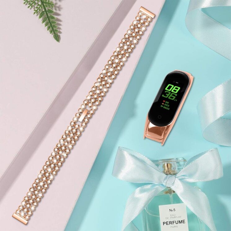 Ремешок Deexe Rhinestone для Xiaomi Mi Smart Band 8 / 9 - Silver: фото 4 из 6