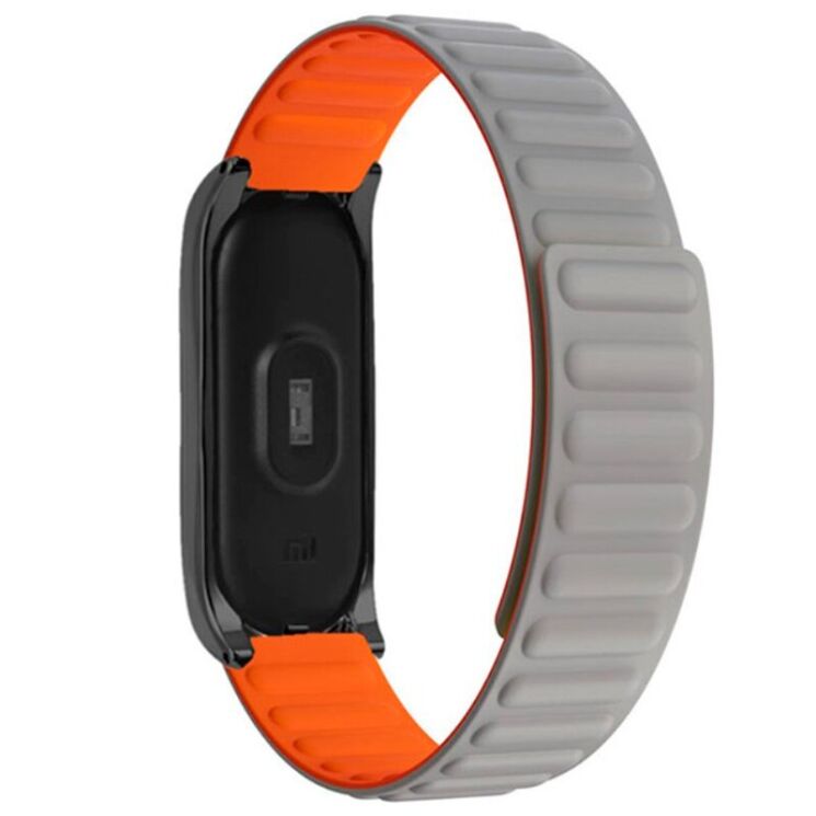 Ремінець Deexe Soft Chain для Xiaomi Mi Band 5 / Mi Band 6 / Mi Band 7 - Grey / Orange: фото 3 з 4