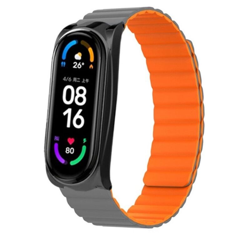 Ремінець Deexe Soft Chain для Xiaomi Mi Band 5 / Mi Band 6 / Mi Band 7 - Grey / Orange: фото 2 з 4