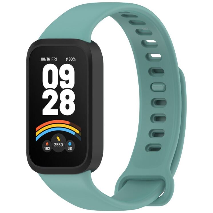 Ремешок Deexe Soft Touch для Xiaomi Mi Smart Band 9 Active / Redmi Band 3 - Black / Green: фото 2 из 12