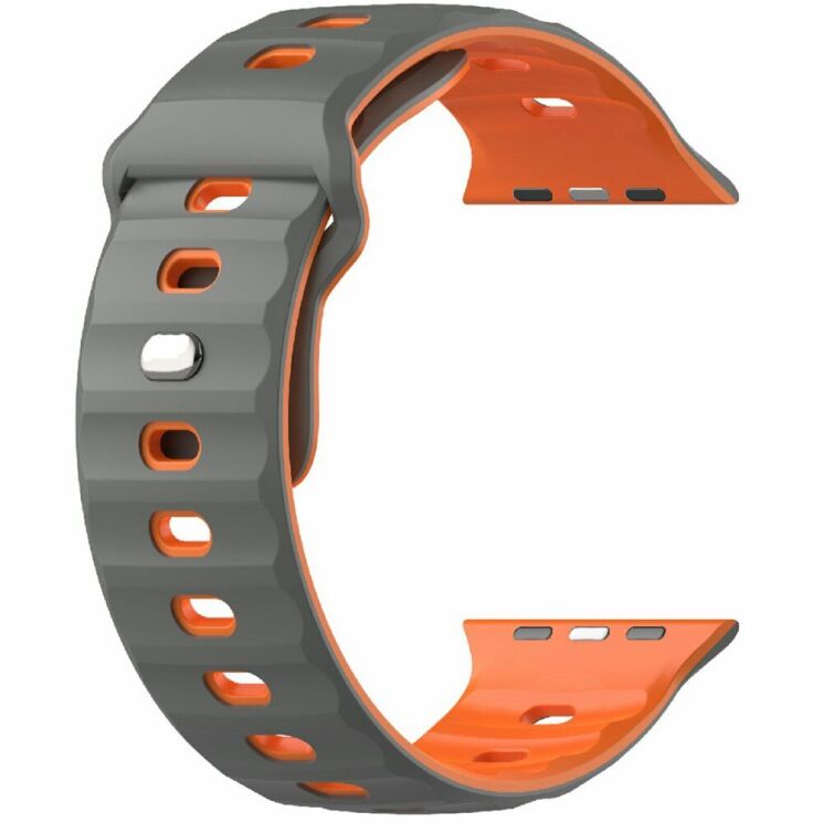 Ремінець Deexe Sport Design для Apple Watch 46 / 45 / 44 / SE 44 / 42 (Series 1-3) / Ultra / Ultra 2 / Ultra 3 - Grey / Orange: фото 4 з 9