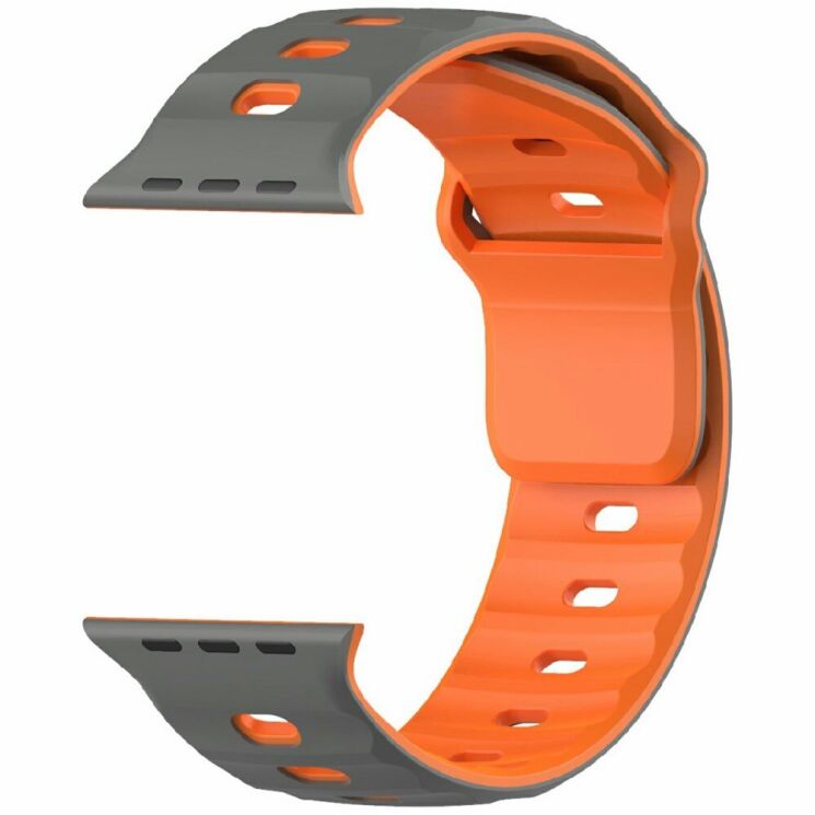 Ремінець Deexe Sport Design для Apple Watch 46 / 45 / 44 / SE 44 / 42 (Series 1-3) / Ultra / Ultra 2 / Ultra 3 - Grey / Orange: фото 3 з 9