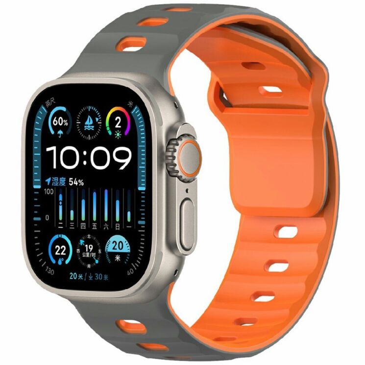 Ремінець Deexe Sport Design для Apple Watch 46 / 45 / 44 / SE 44 / 42 (Series 1-3) / Ultra / Ultra 2 / Ultra 3 - Grey / Orange: фото 2 з 9