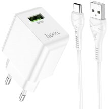 Мережевий зарядний пристрій Hoco C98A 18W (QC3.0) + кабель USB to Type-C - White: фото 1 з 10