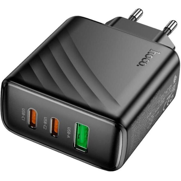 Мережевий зарядний пристрій Hoco CS26A PD45W (USB + 2Type-C) - Black: фото 3 з 9
