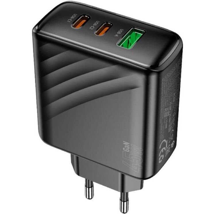 Мережевий зарядний пристрій Hoco CS26A PD45W (USB + 2Type-C) - Black: фото 6 з 9