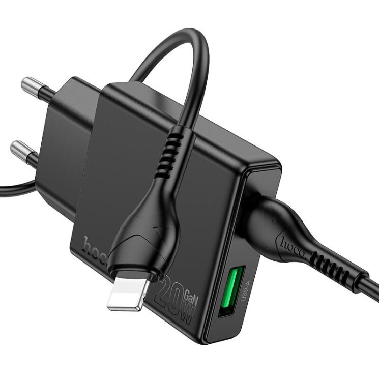 Сетевое зарядное устройство Hoco N38 (20W) + кабель Type-C to Lightning - Black: фото 5 из 9
