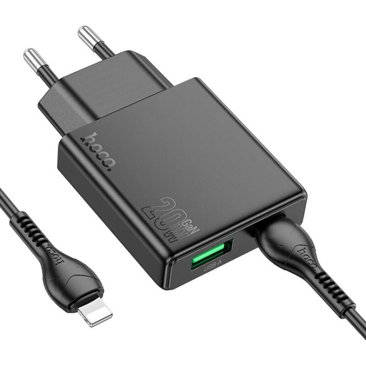 Сетевое зарядное устройство Hoco N38 (20W) + кабель Type-C to Lightning - Black: фото 4 из 9