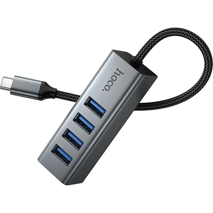 USB HUB Hoco HB1C 4 in 1 Type-C to 4USB 3.0 (0.2m) - Metal Grey: фото 3 з 9