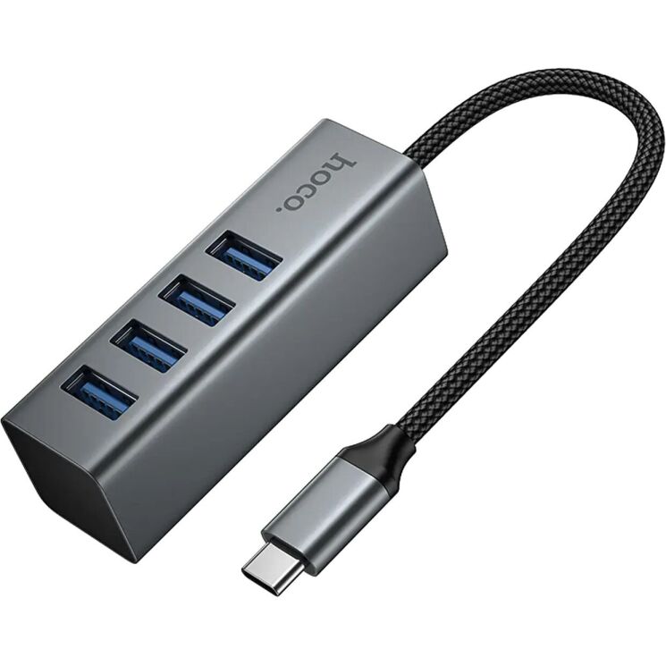 USB HUB Hoco HB1C 4 in 1 Type-C to 4USB 3.0 (0.2m) - Metal Grey: фото 2 з 9