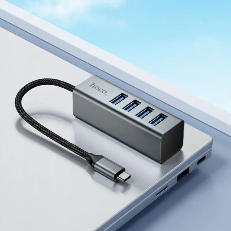 USB HUB Hoco HB1C 4 in 1 Type-C to 4USB 3.0 (0.2m) - Metal Grey: фото 9 з 9