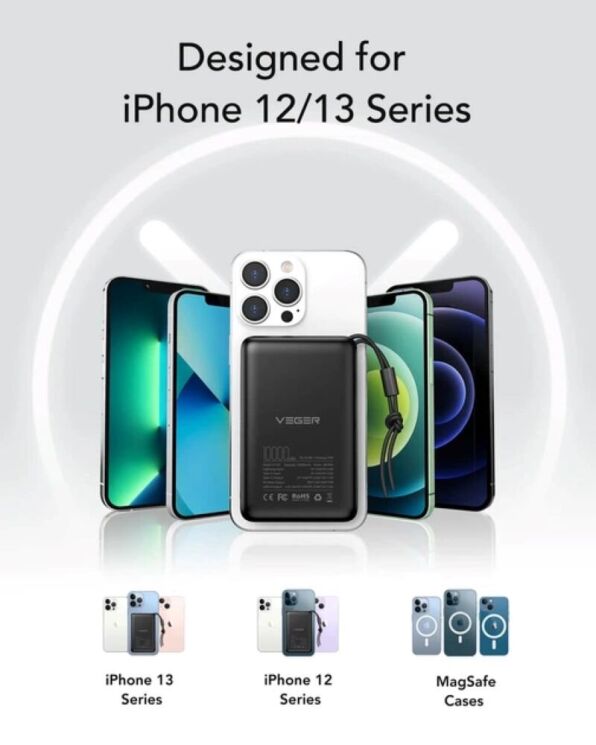 Внешний аккумулятор VEGER MagOn 22.5W + PD20W QC3.0 (10000mAh) - White (995565W) Внешний аккумулятор VEGER MagOn 22.5W + PD20W QC3.0 (10000mAh) - White: фото 13 из 17