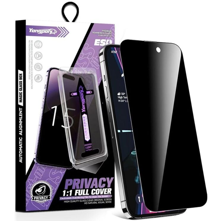 Защитное стекло YONGPOLY Privacy для Apple iPhone 15 Pro Max - Black: фото 1 из 9