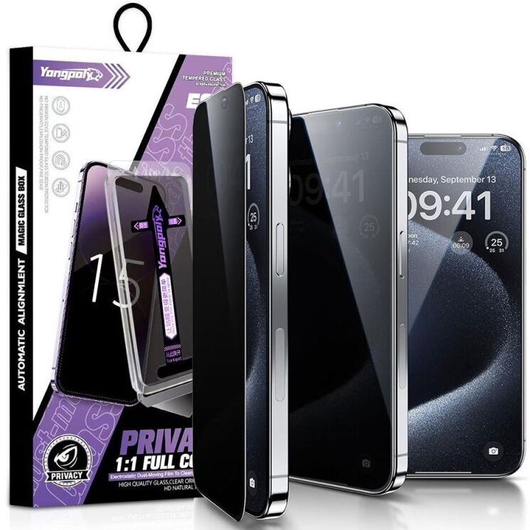 Защитное стекло YONGPOLY Privacy для Apple iPhone 15 Pro Max - Black: фото 2 из 9
