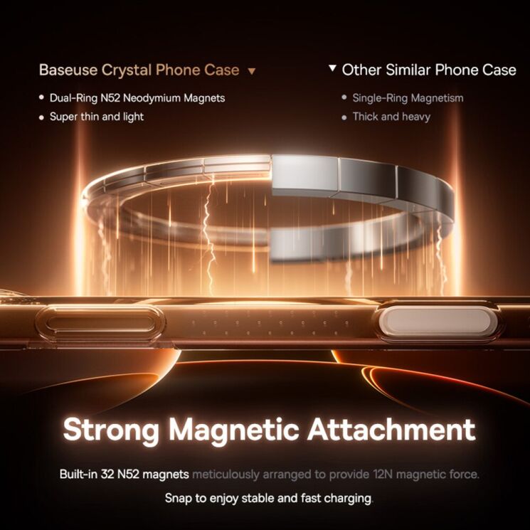 Захисний чохол BASEUS Crystal Magnetic Phone Case для Apple iPhone 17 Pro - Transparent (422712T) Захисний чохол BASEUS Crystal Magnetic Phone Case для Apple iPhone 17 Pro - Transparent: фото 5 з 11