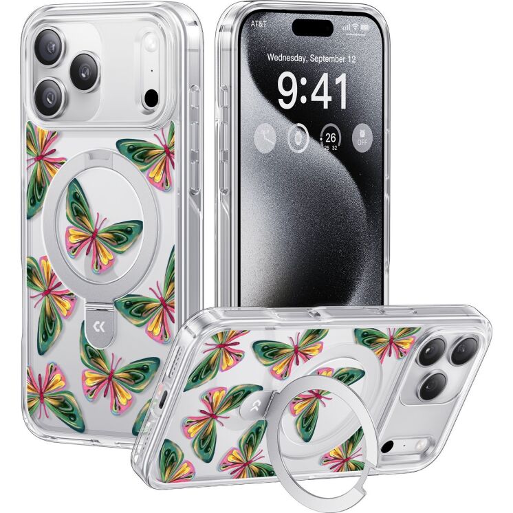 Защитный чехол CASEKOO Floral Series MagSafe для iPhone 17 Pro - Dancing Butterfly: фото 1 из 8
