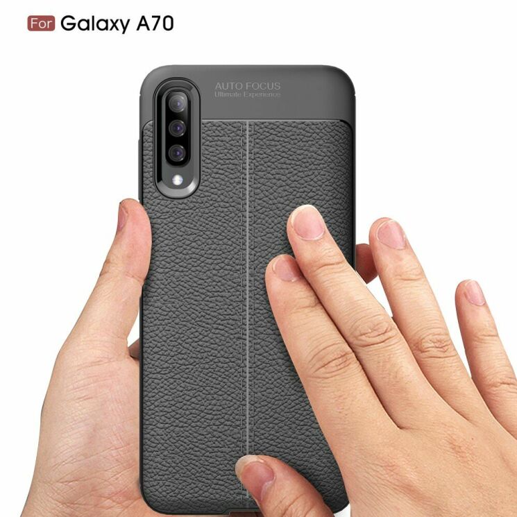 Защитный чехол Deexe Leather Cover для Samsung Galaxy A70 (A705) - Black: фото 8 из 18