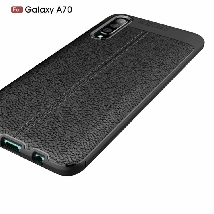 Защитный чехол Deexe Leather Cover для Samsung Galaxy A70 (A705) - Black: фото 5 из 18