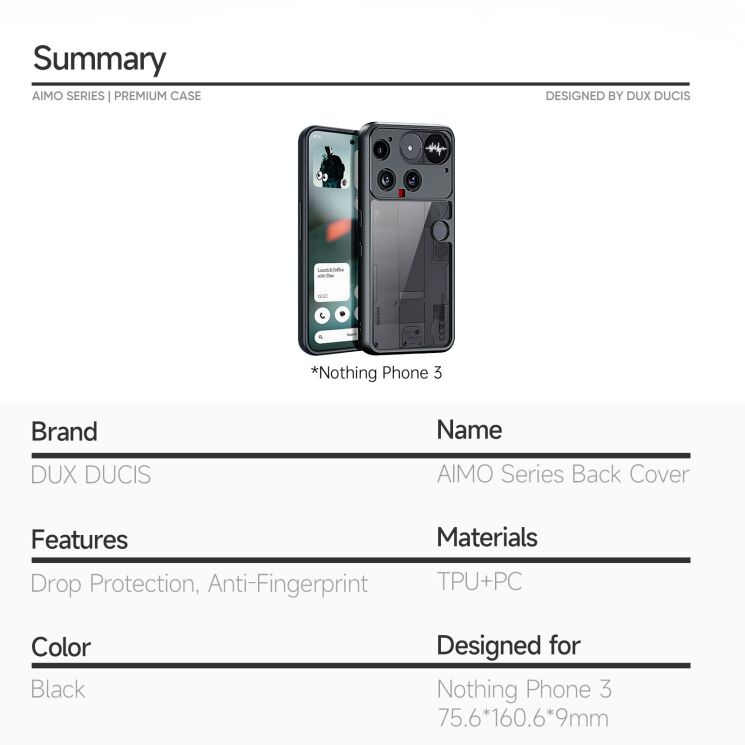 Захисний чохол DUX DUCIS Aimo Series для Nothing Phone (3) - Black: фото 9 з 9