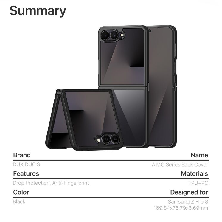 Захисний чохол DUX DUCIS Aimo Series (FF) для Samsung Galaxy Flip 8 - Black (423502B) Захисний чохол DUX DUCIS Aimo Series (FF) для Samsung Galaxy Flip 8 - Black: фото 11 з 11