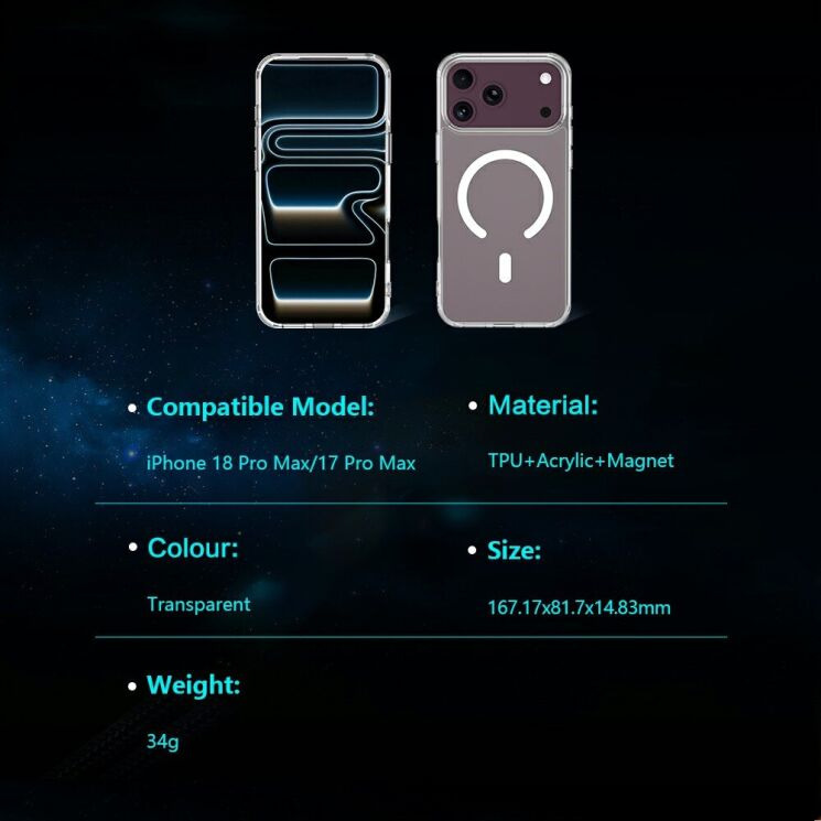Захисний чохол LEREACH TOC Crystal Magnetic для iPhone 18 Pro Max / 17 Pro Max - Transparent: фото 14 з 14