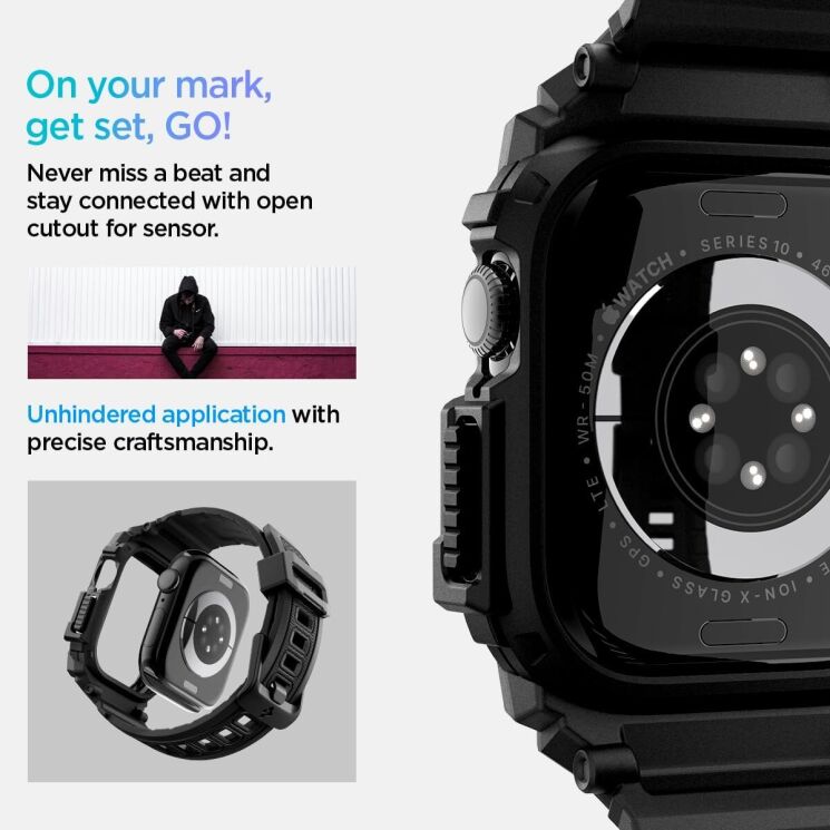 Захисний чохол Spigen (SGP) Rugged Armor Pro (FW) для Apple Watch 10 46 mm (ACS08604) - Matte Black: фото 14 з 14