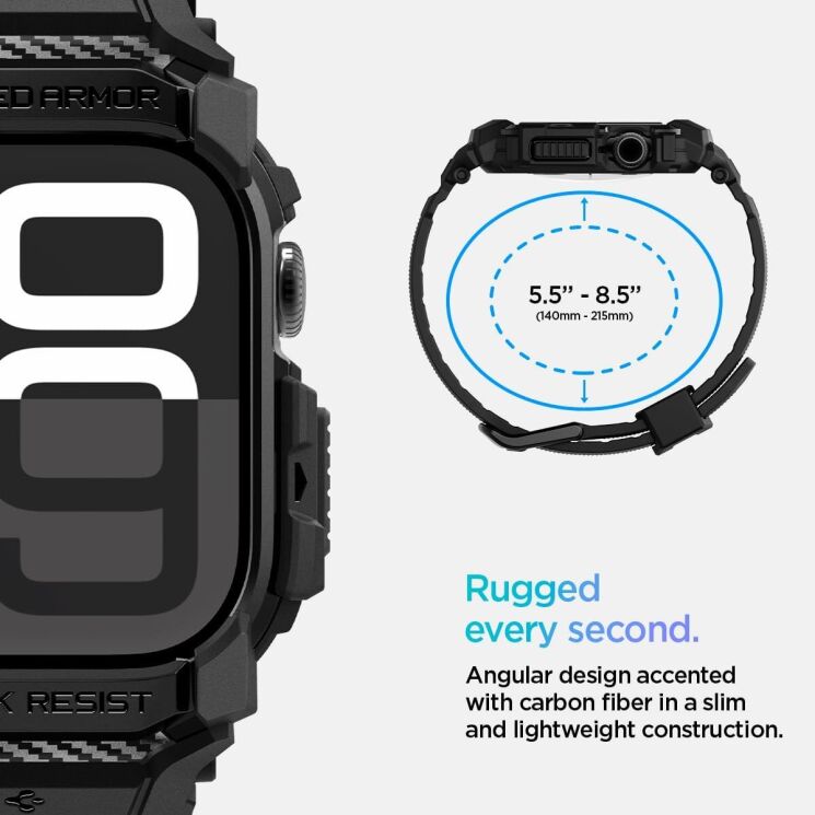 Захисний чохол Spigen (SGP) Rugged Armor Pro (FW) для Apple Watch 10 46 mm (ACS08604) - Matte Black: фото 11 з 14