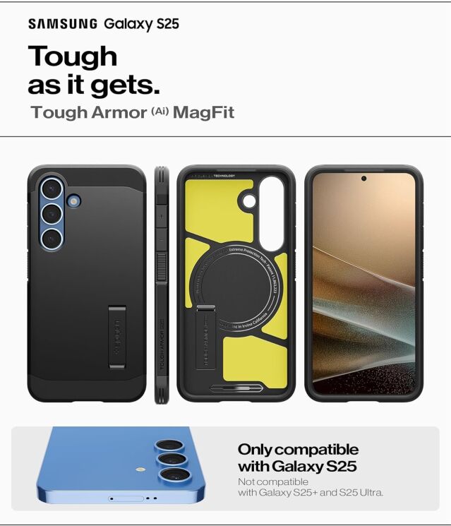 Защитный чехол Spigen (SGP) Tough Armor (MagFit) для Samsung Galaxy S25 (S931) ACS09009 - Gunmetal: фото 12 из 17