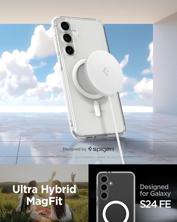 Захисний чохол Spigen (SGP) Ultra Hybrid Metal Ring (MagFit) для Samsung Galaxy S24 FE (S721) - White: фото 11 з 16