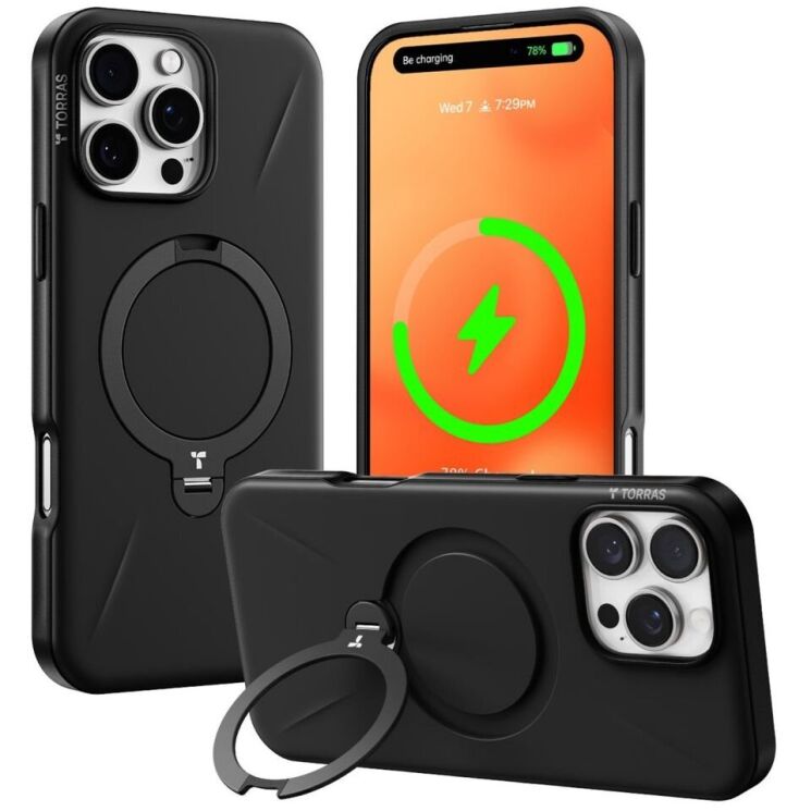 Защитный чехол TORRAS Ostand Spin Fusion для Apple iPhone 16 Pro - Black: фото 1 из 7
