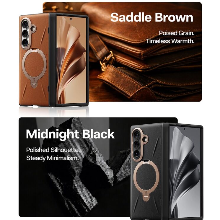 Защитный комплект TORRAS Ostand Q3 VegSkin with MagSafe (FF) для Samsung Galaxy Fold 8 Ultra - Brown: фото 9 из 10