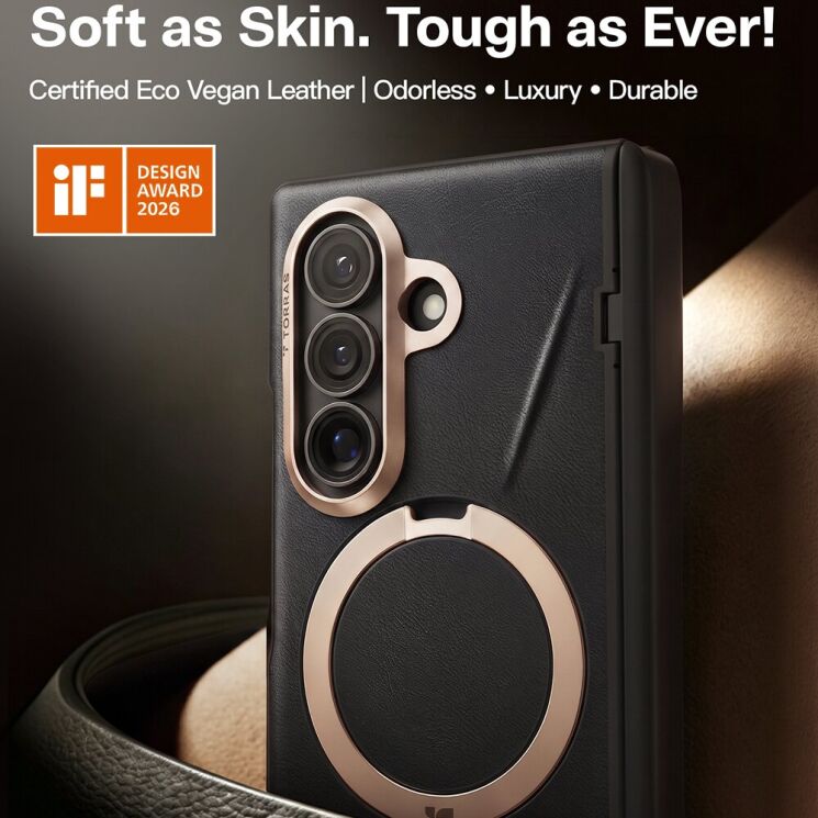 Защитный комплект TORRAS Ostand Q3 VegSkin with MagSafe (FF) для Samsung Galaxy Fold 8 Ultra - Brown: фото 3 из 10