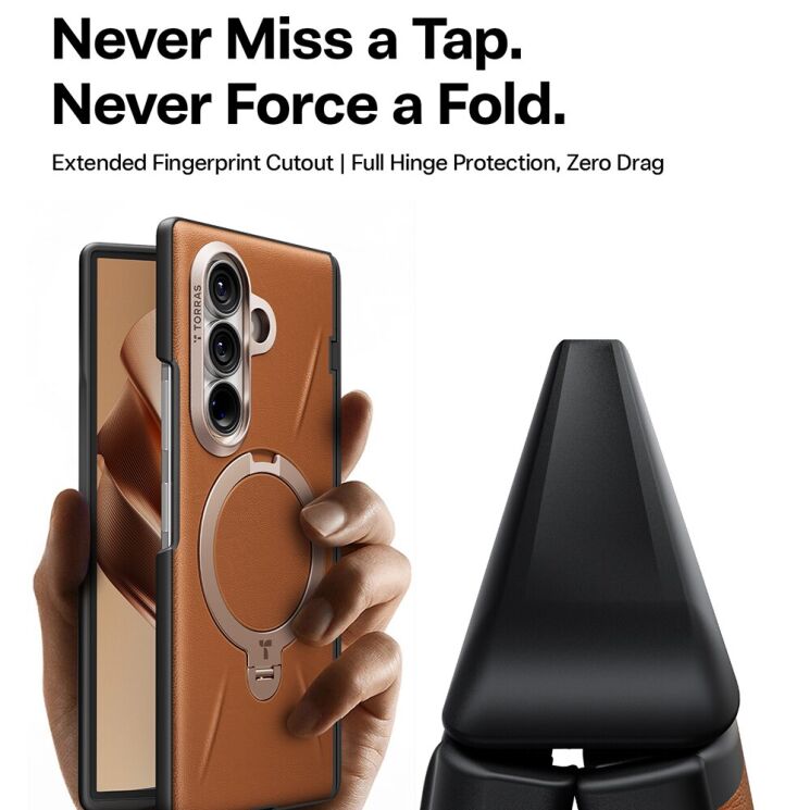 Защитный комплект TORRAS Ostand Q3 VegSkin with MagSafe (FF) для Samsung Galaxy Fold 8 Ultra - Brown: фото 8 из 10