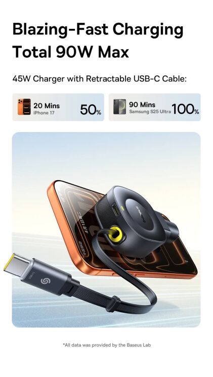 Автомобільний зарядний пристрій Baseus PrimeTrip VR2 45W 1C + кабель Type-C (C02069) - Cosmic Black: фото 7 з 18
