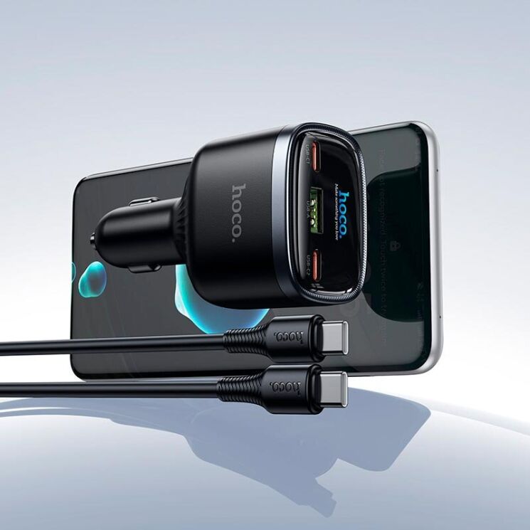 Автомобільний зарядний пристрій Hoco Z70 PD45W (2Type-C + USB) + кабель Type-C to Type-C - Black (923427B) Автомобільний зарядний пристрій Hoco Z70 PD45W (2Type-C + USB) + кабель Type-C to Type-C - Black: фото 7 з 8